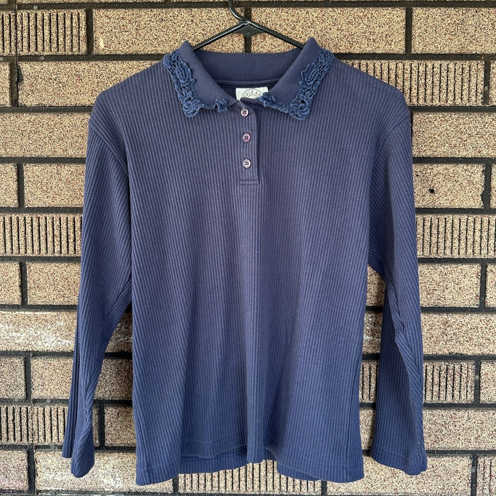 Erika & Co Long Sleeve Polo With Decorative Collar Vintage 90s Petite